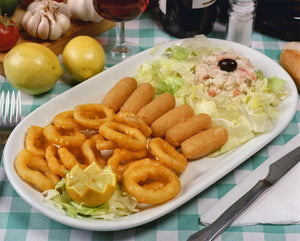 0950 Calamares romana, croquetas, ensaladilla rusa y ensalada