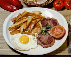 0984 HAMBURGUESAS, Huevo, patatas fritas y tomate